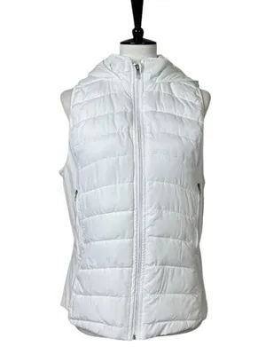 Tangerine Vest White Quilted Puffer Full Zip Hooded Zip Front Women’s Size Large thumbnail 13