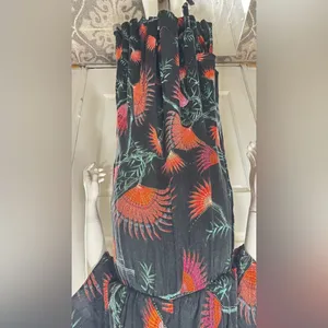 Farm Rio Anthropologie Valentina Black Maxi Orange Tropical Floral Print Sz S thumbnail 9