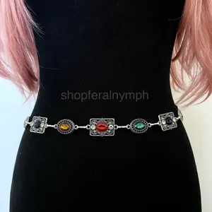 Silver Y2K Multicolor Jewel Whimsygoth Chain Belt, Fits 27-55 Inches, X7GA1416 thumbnail 2