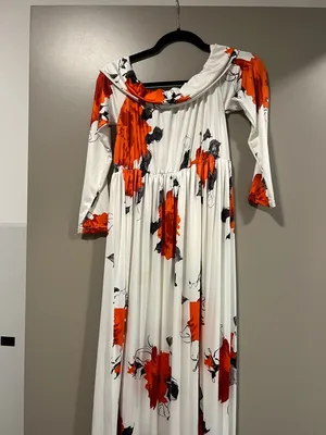 White Maxi Dress with Orange Floral Print and Cowl Neck thumbnail 2