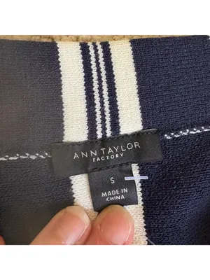 NWT Ann Taylor Factory Navy White Striped Knit A-Line Midi Skirt Size Small thumbnail 5