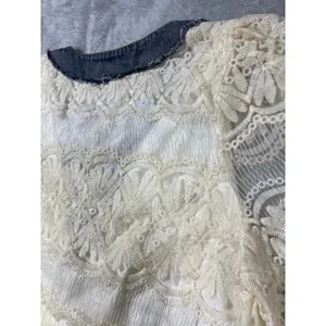 Boho Mini Dress Denim White Lace Crochet Cottagecore Western Large thumbnail 8