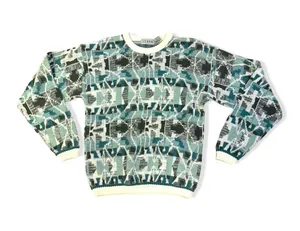 VINTAGE CREW NECK SWEATER 80’s PREP GEOMETRIC DESIGN STYLISH ACADEMIA thumbnail 4