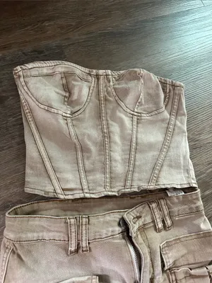 SHEIN Taupe Two-Piece Corset Top and Cargo Mini Skirt Set thumbnail 2