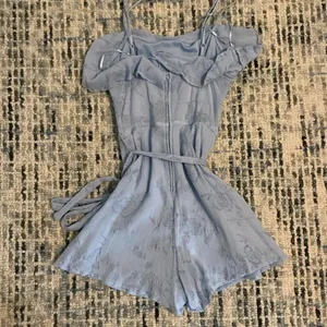 Francesca’s embroidered lace layered romper with belt thumbnail 3