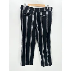 Ann Taylor Pants‎ Women LARGE Black Cream Striped Elastic Waist Drawstring thumbnail 2