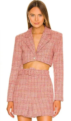 Lovers‎ + Friends REVOLVE Amira Notched Front Tweed Mini Skirt Belt Pink Size XS thumbnail 1