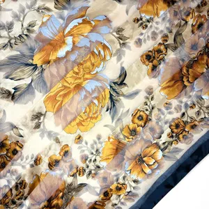 Vintage Black Gold Floral Stripe Square Sheer Fashion Scarf thumbnail 4