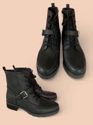 New‎ Sleek Black Combat Boots with Buckle Detail thumbnail 1