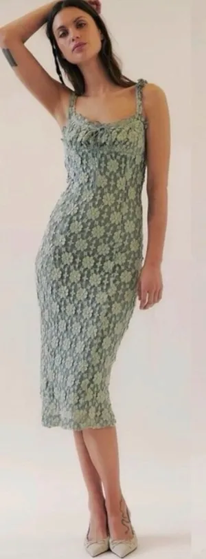 Free People Ethereal Dainty Romantic Lucinda Lace Midi Dress Lilypad Jade Small thumbnail 1