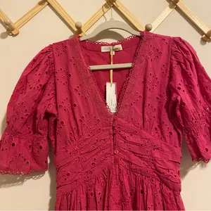 NWT House of Harlow 1960 Pink Eyelet Midi Dress size XS thumbnail 4