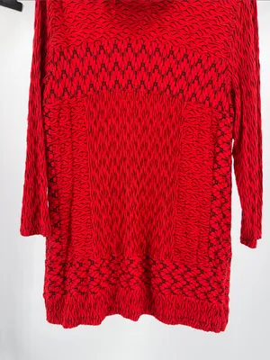 Ali Miles Red black Textured Knit Turtleneck tunic Top L stretch casual career thumbnail 6