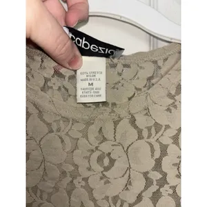 Vtg 90s Capezio Lace Floral Sheer Nude Long Sleeve Top Stretch M USA thumbnail 4