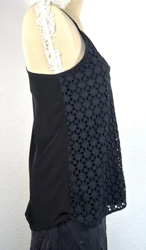 Athleta Dunes Eyelet Tank Top Women Small Black Tassel Tie Halter Boho Lace thumbnail 5