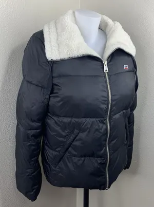 Levis Nylon Puffer Jacket Sherpa Black Sz L Women’s Zipper Coat thumbnail 1