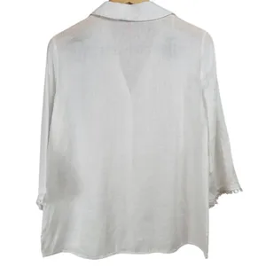 Vince Camuto White Linen Blend 3/4 Sleeve Button Down Top Womens‎ Size S thumbnail 2