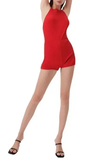 ✨Zara Women’s Red Ribbed Halter Romper Shorts Open Back Tie Festival Beach Mini✨ thumbnail 1