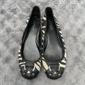 Zebra Ballet Flats Lauren Ralph Lauren Abigail II Black White Buckle Size 8B thumbnail 3