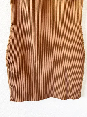 Aritzia Babaton Sculpt Knit Criss Cross Tan Ribbed Bodycon Mini Dress thumbnail 4