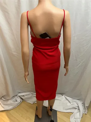 Missguided Red Bodycon Midi Dress Side Slit Spaghetti Strap NWT US 6 thumbnail 3