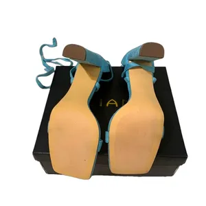 Liliana Blue Suede The Novax Strappy Lace Up Wrap Tie Open Toed High Block Heels thumbnail 4