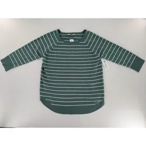 Pink Clover Sweater Sz L Green Striped Lightweight Knit Curved Hem Layering Fall thumbnail 2