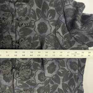 Custom Black Jacquard Long Coat Womens Medium Goth Wool Maxi Overcoat Witchy VTG thumbnail 10