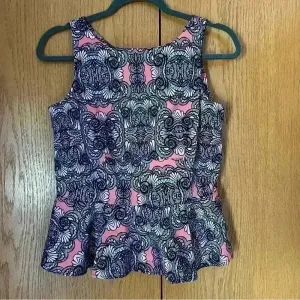 Amanda Uprichard Printed Sleeveless Peplum Top Large thumbnail 1
