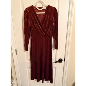 Closet London Rust Velvet Midi Dress‎ Long Sleeve Faux Wrap Size 8 thumbnail 2