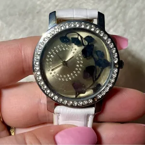 Vintage LBVYR Watch Flower Print Crystal Watch Silver Toned thumbnail 3