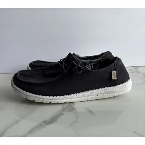 Hey Dude Wendy Basic Black Odyssey Women Size 9 Speckled Sole Canvas Loafers thumbnail 2
