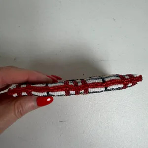 Vintage Coin Purse Plaid Beaded Red Tan White Black Zippered Card ID Pouch thumbnail 4