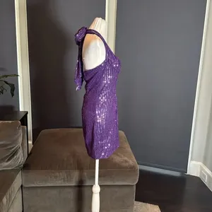 Women’s Purple Fully Sequined Short Prom Party Dress Halter Neck Size 8 NEW thumbnail 3