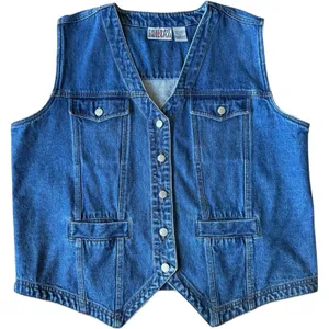 Vintage Bill Bass jean blue denim vest 1X thumbnail 1