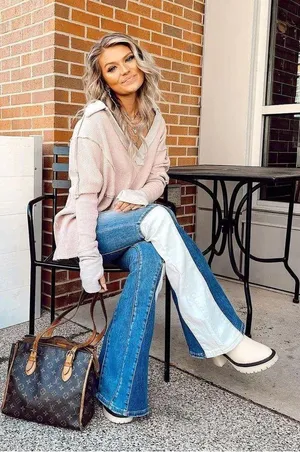 High Rise Wide Leg Multicolor Denim Flare Boutique Jeans thumbnail 3