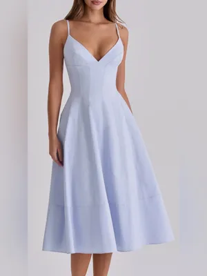 NEW House of CB Millie Bluebell Corset Bodice Stretch Cotton midi Dress sz XS thumbnail 3
