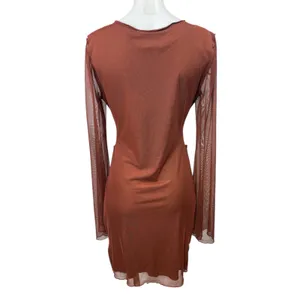 NEW Princess Polly Beawatch Brown Long Sleeve Mesh Cutout Mini Bodycon Dress 6 thumbnail 2