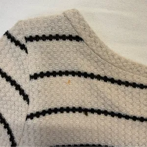 Women’s Waffle Knit Striped Tunic Top Medium Beige Black Short Sleeve Casual thumbnail 6