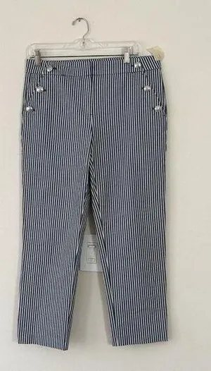 LOFT Women's Blue/White Striped The Riviera Slim Ankle Pants -6 thumbnail 1