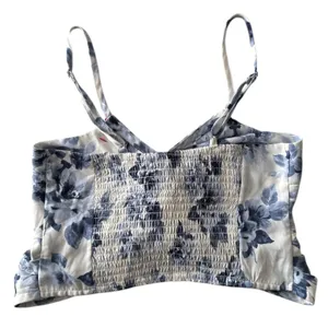Abercrombie & Fitch Floral Cami Crop Top Smocked Twist Front Blue White‎ S thumbnail 4