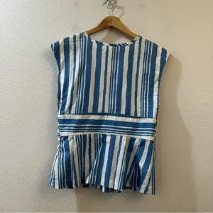 Anthropologie Tracy Reese Catamaran Striped Peplum‎ Top Size Medium Blue White thumbnail 8