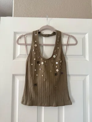 BNWT Zara Olive Green Brown Button Rib Halter Top  thumbnail 7