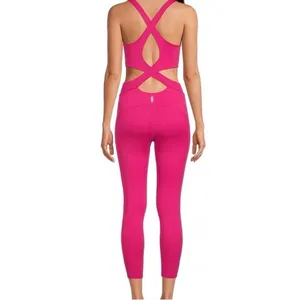 FREE PEOPLE MOVEMENT Back It Up Onesie Hot‎ Pink NWOT Size S Open Back Athletic thumbnail 6