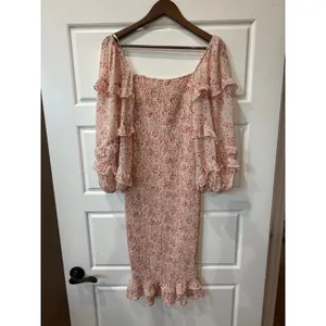 Petal + Pup Leia Pink Floral Smocked Midi Dress Tiered Ruffle Sleeve Size‎ 4 thumbnail 6