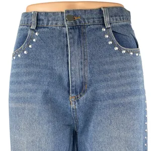 Women's Blue Studded Medium Wash High Waist Flared Bootcut Denim Jeans Pants 28 thumbnail 4