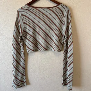 Zara Brown Cream Striped Cropped Long Sleeve Knit Top Size M thumbnail 3
