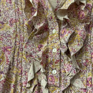 Ralph Lauren BROWN RED FLORAL RUFFLE L BUTTON UP BLOUSE BEIGE 100% COTTON thumbnail 6