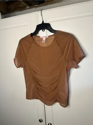 Victoria’s Secret Brown Sheer Mesh Ruched Short Sleeve Top thumbnail 5