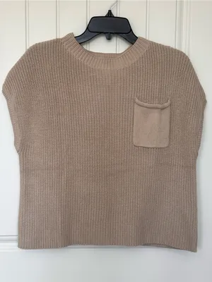 LILLUSORY Taupe 100% Cotton Cap Sleeve Pocket Knit Sweater Top L‎ thumbnail 1