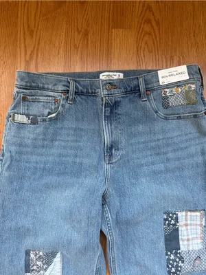 Abercrombie & Fitch 90’s Relaxed Straight-Leg Jeans Patchwork Jeans Size 33 thumbnail 4